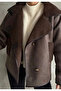 Bitter Brown Buttoned Plush Laminated Coat - 3