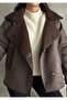 Bitter Brown Buttoned Plush Laminated Coat - 2
