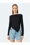 Boat Neck Asymmetrical Slim Fit Long Sleeve Blouse Wrap - 3