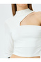 Off-The-Shoulder Window Detail Long Sleeve Crop T-Shirt - 5