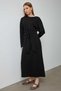 Women's Black Long Sleeve Side Tie Crepe Dress - 3