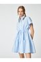 Poplin Shirt Dress Short Sleeve Buttoned Flounced Waist Gathered Bow Detail