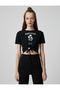 Crop T-Shirt Printed Window Detailed Short Sleeve - 3