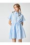Poplin Shirt Dress Short Sleeve Buttoned Flounced Waist Gathered Bow Detail - 2