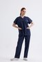 Unisex Navy Blue Stretch Fabric Batwing Sleeve Nurse and Doctor Uniform Scrubs Set - 5