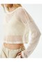 Long Sleeve T-Shirt Mesh Knit Crop Crew Neck - 5