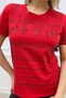 Plus Size All Crystal Rhinestone Red Crew Neck Cotton Red Women's T-Shirt - 7