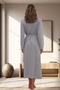 Women's Gray Design Lace Belted Belted Cotton Plus Size (Oversize) Dressing Gown - 3