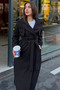 Women's Sleeve Button Detailed Belted Coat - Black - 6