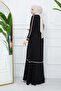 Tesettür Gi̇yi̇m Medi̇ne İpeği̇ Black Ferace Cream Color Striped Ko Ri̇bana Cuffed Black - 3