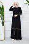 Tesettür Gi̇yi̇m Medi̇ne İpeği̇ Black Ferace Cream Color Striped Ko Ri̇bana Cuffed Black - 7