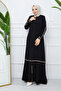 Tesettür Gi̇yi̇m Medi̇ne İpeği̇ Black Ferace Cream Color Striped Ko Ri̇bana Cuffed Black - 5