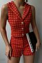 New Season Special Design Women's Houndstooth Patterned Button Detailed Crop Style Vest 23S12002 - 6