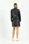 Women's Black Leather Jacket-Skirt Bottom Top Set-Tenie - 3
