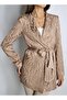 Women's Brown Lined Birded Jacquard Patterned Satin Jacket Yy 101195 - 5