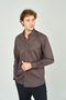 Men's Slim Fit Print Long Sleeve 100% Cotton Shirt 2045 Brown - 2