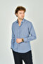 Men's Slim Fit Plaid Long Sleeve 100% Cotton Shirt 2062 Blue