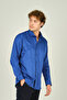 Men's Cobalt Blue Color Slim Fit Shiny Cotton Shirt - Long Sleeve 0013