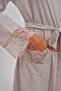 Women's Beige Design's Lace Pocket Belted Cotton Plus Size (Oversize) Dressing Gown - 2