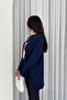 Teddy Bear Knit Sweater - Appliqued Teddy Bear and Side Slit Detail, Long Back Design, Crew Neck V5 - 3