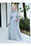 Crinkle Silk Satin 3-Piece Abaya Set -Grey - 5