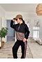 Women's Long Sleeve Leopard Detail Sweat and Side Leopard Stripe Detail Trousers Double Set - 7