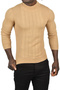 Men's Camel Half Turtleneck Striped Non-Pilling Slim Fit Knitwear Sweater 2505491 - 2