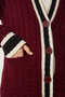 Contrast Color Knitted Cardigan Claret Red Lyy0084 - 4