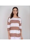 Women's Cotton Mink-white Striped Poor Sleeve Thin Sweater