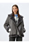 Faux Fur Collar Leather Look Zippered Pocket Biker Jacket