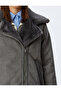 Faux Fur Collar Leather Look Zippered Pocket Biker Jacket - 5