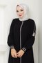 Hijab Clothing Ferace Cream Color Ribbed Sleeves Ribbed Cuffs Black - 8