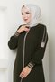 Hijab Clothing Ferace Cream Color Ribbed Sleeves Ribbed Cuffs Ribbed Khaki Green - 8