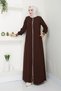 Hijab Clothing Ferace Cream Color Ribbed Sleeves Ribbed Cuffs Brown - 3