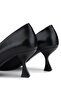 Women's Genuine Leather Black Leather Heeled Shoes - 5