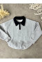Women's Gray Oversize Polo Neck 3 Thread Raised Sweatshirt - 2