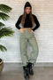Khaki Back Buckle Women's Gabardine Trousers - 2