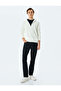 Hooded Cotton Blended Raster Basic Half Zipper Sweatshirt - 2