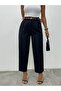 Slim Belted Pocketed Stitched Cuffed Trousers -Black