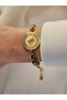 Gold Tuğra Model - Barley Steel Bracelet with Stainless Chain and Evil Eye Beads - 2