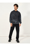 Acid Washed Oversized Hoodie with Rose Embroidery Detail - 2