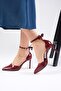 Sofia Burgundy Color Patent Leather Ankle Strap Side Buckle Women's Heeled Shoes - 3