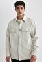 Relax Fit Polo Collar Snap Closure Pocketed Long Sleeve Shirt Jacket A5329Ax23Au