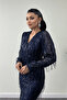 Fringed Sequin Fabric Pencil Dress - Navy Blue - 3