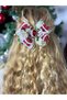 Design Luxury French Ribbon Santa Claus Silvery Patterned Straw Butterfly Bow with Stones Christmas Clip Buckle