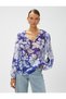 Chiffon Blouse Floral V-Neck - 3