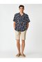 Short Sleeve Shirt Turn-down Collar Shawl Print Detail