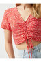 Floral Crop Blouse V-Neck Tie Detail - 5