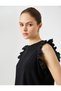 Crew Neck T-Shirt with Brode Detail on Sleeves - 2
