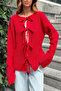 Women's Lace-Up Front Round Neck Cardigan Red - 4